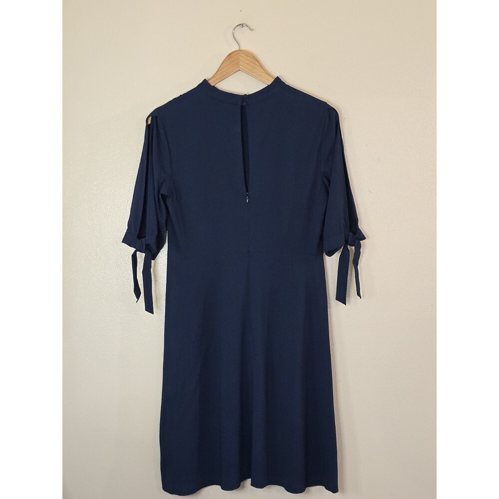 Theory Alvilla Bergen Navy Fit Flare Dress Tie Sleeve Size 6 Cocktail Modern - Picture 7 of 12